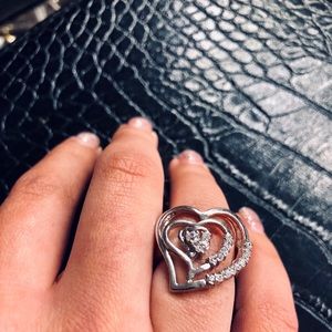 Silver Tone Heart ring Embellished w/ Rhinestones